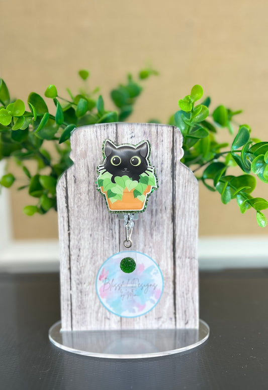 Badge Reel - Cat in Plant