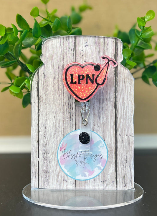 Badge Reel - LPN Heart Stethoscope Badge Reel