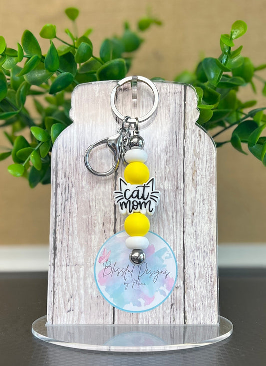 Keychain Bar - Cat Mom Yellow Beaded Keychain Bar