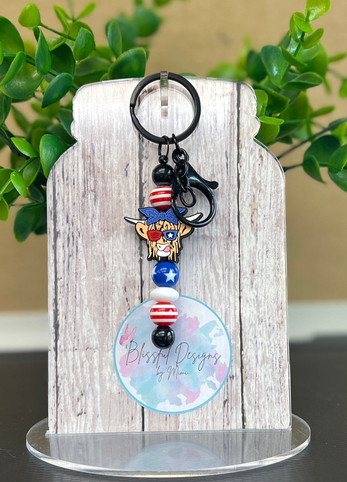 Keychain Bar - Patriotic Highland Cow Keychain