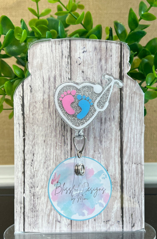 Badge Reel - Heart Stethoscope Baby Feet