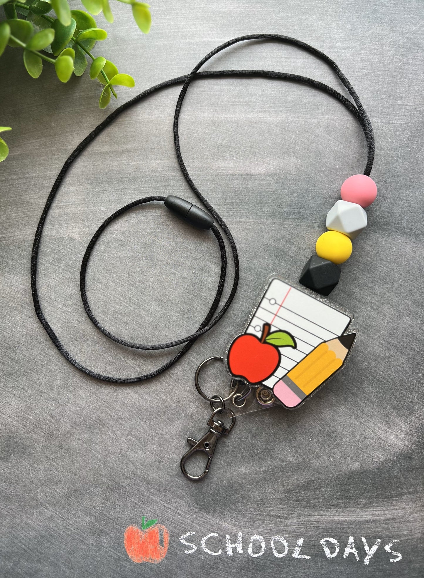 Lanyard - Notebook Paper/Pencil Theme Beads